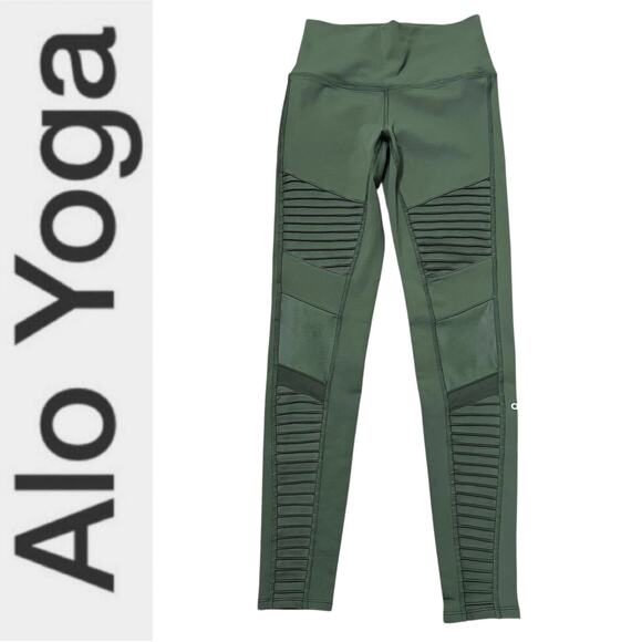 Alo Yoga Women's Hunter Green Moto Pull-on Leggings Size Small‎ - Picture 1 of 12